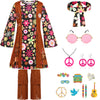 Skcaiht Girls Hippie Costume 60S 70S Outfits Halloween Party Dress Up (Black, 6-7 Years)
