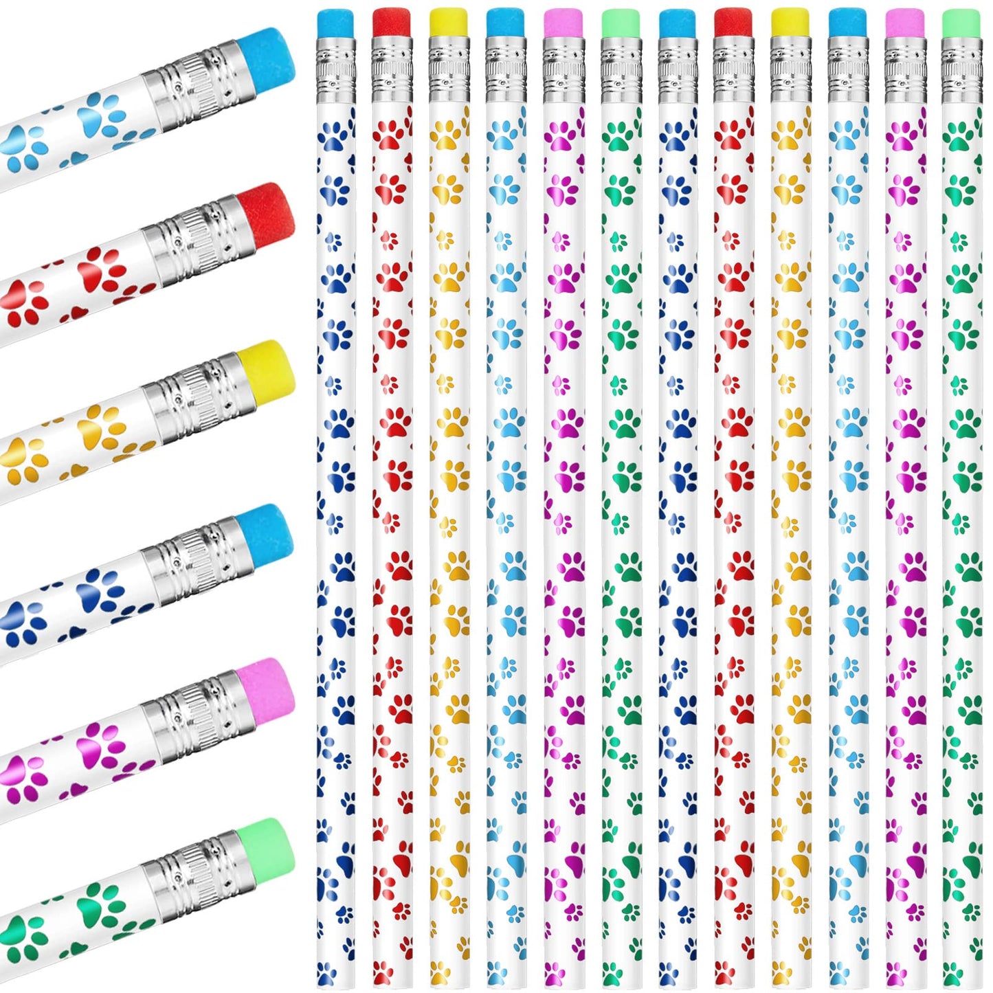 Chinco 36 Pieces Paw Print Pencils Dog Paw Wooden Writing Novelty Pencils with Erasers for Kids Doggy Party Favors Welcome Back 