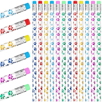 Chinco 36 Pieces Paw Print Pencils Dog Paw Wooden Writing Novelty Pencils with Erasers for Kids Doggy Party Favors Welcome Back 