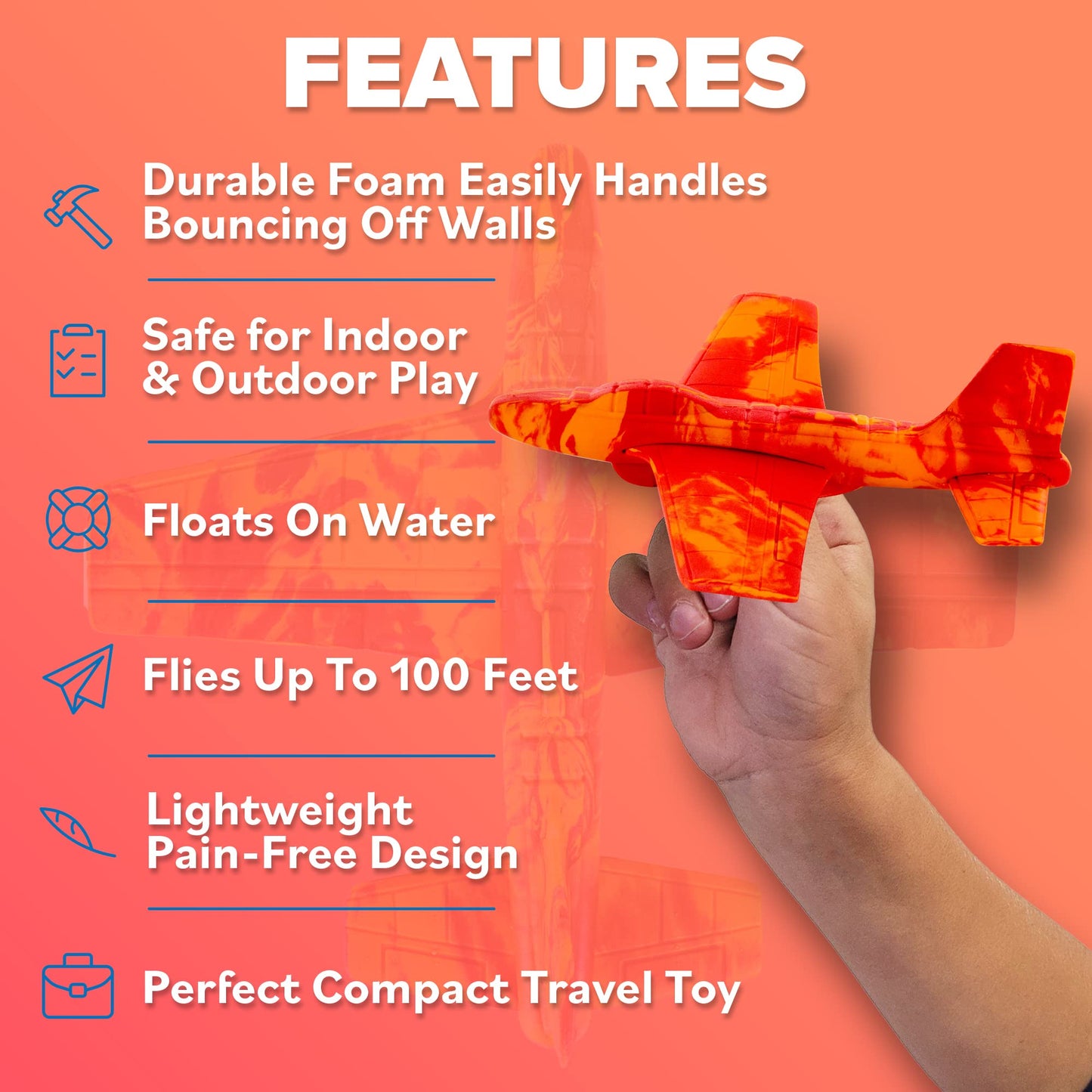 Air Toy Foam Glider  for Kids - Best Outdoor Toys for Boys & Girls - Kids Stocking Stuffers for Boys & Fun Flying Gliders Easy tossing Air s - Great Gifts for Age 4 5 6 7 8 9 Year Olds