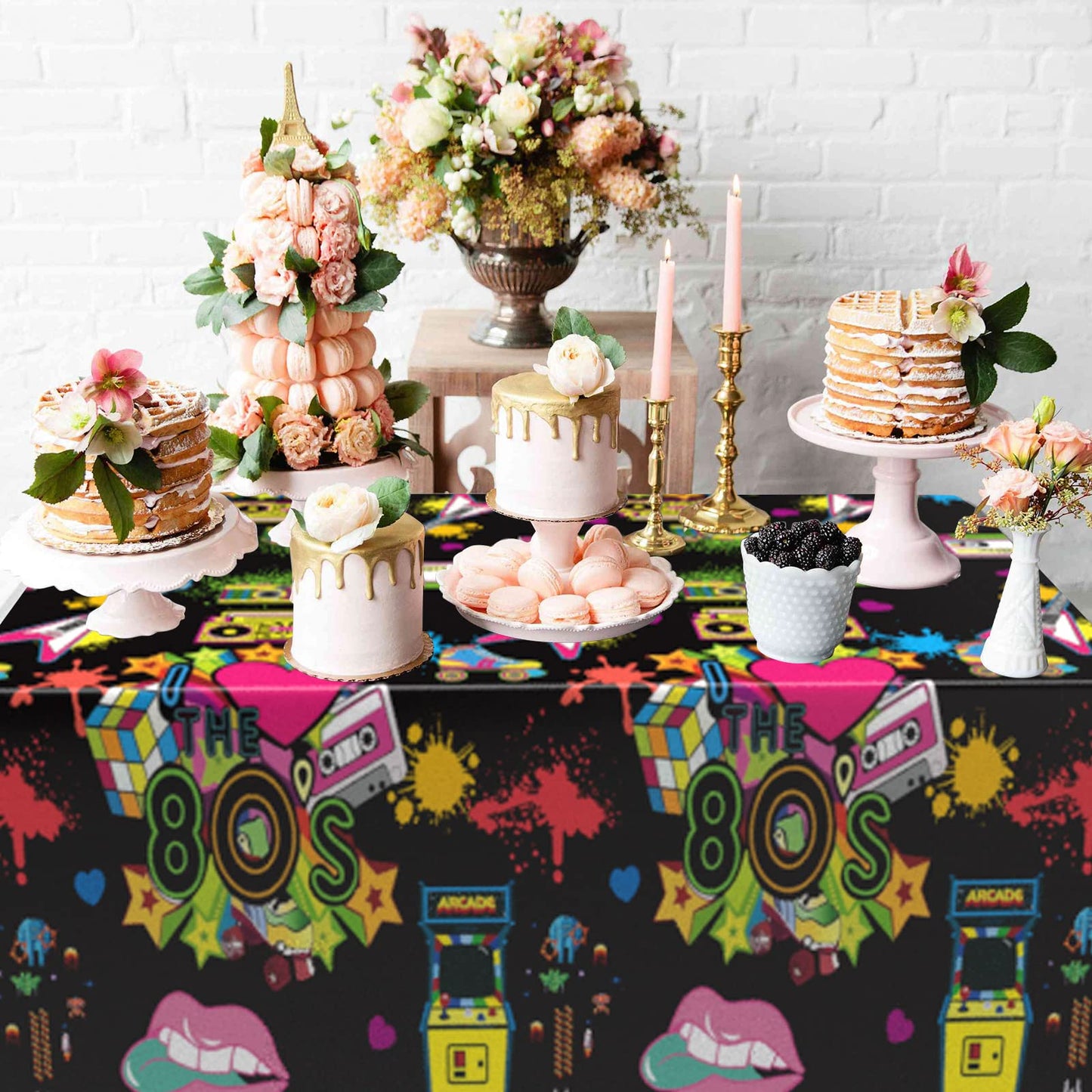 The 80'S Party Tablecloths Plastic Retro Radio Table Covers Rock Rectangle Table Cloths Disposable 1980S Event 80S Hip Hop Disco