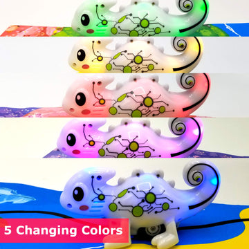 Mukikim Kool Kreepers - Color Tracer Chameleon. Inductive Steam Toy For 3+ Year Old Girls & Boys. Follow Line + 5 Led Changing Colors/Sounds Lizard Toy For Kids