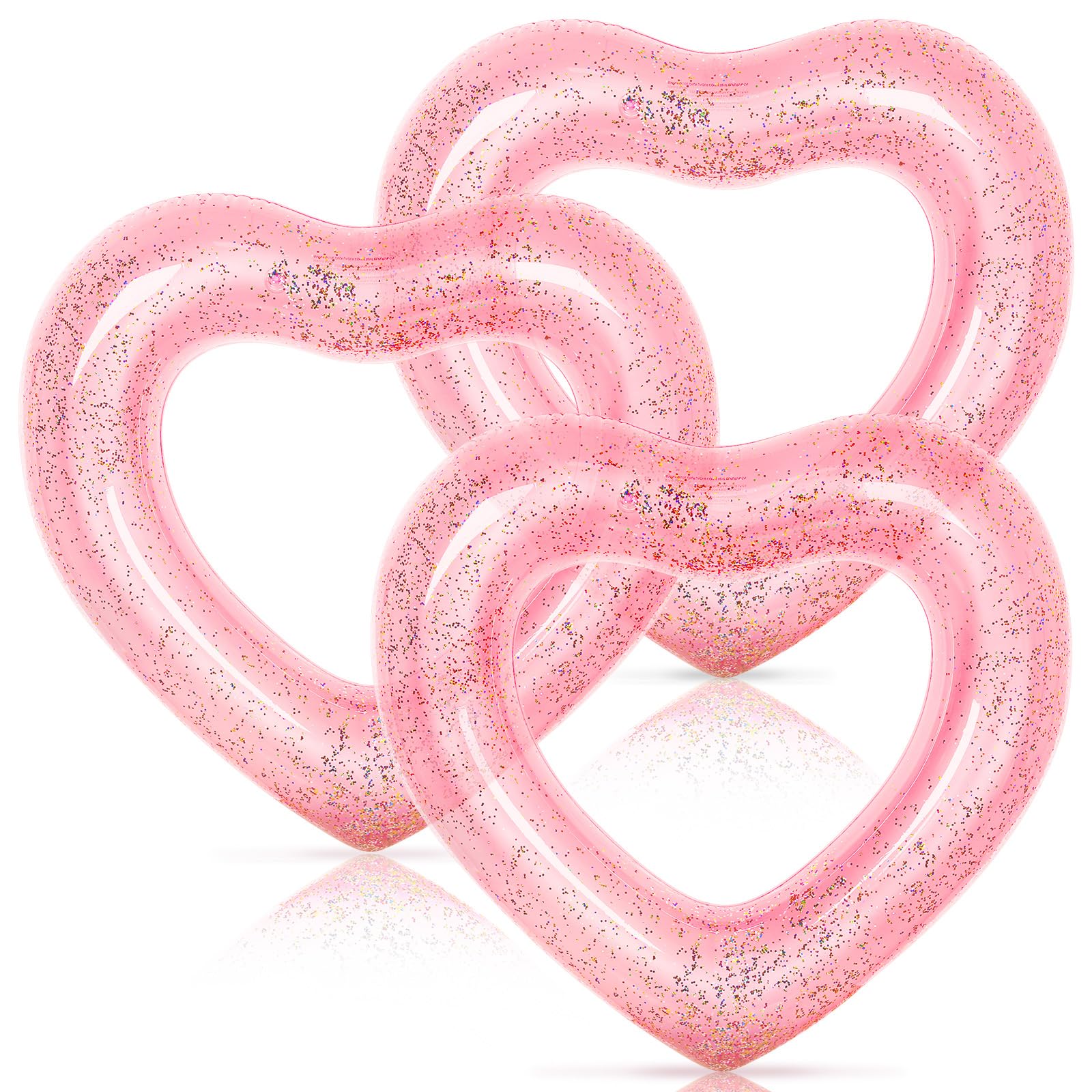 Whaline 3Pcs Inflatable Heart Pool Float With Glitter Inside Rose Gold Swim Heart Shaped Pool Rings Float Loungers Tube For Summer Swimming Pool Beach Bachelorette Party, 47.3 X 39.4 Inch