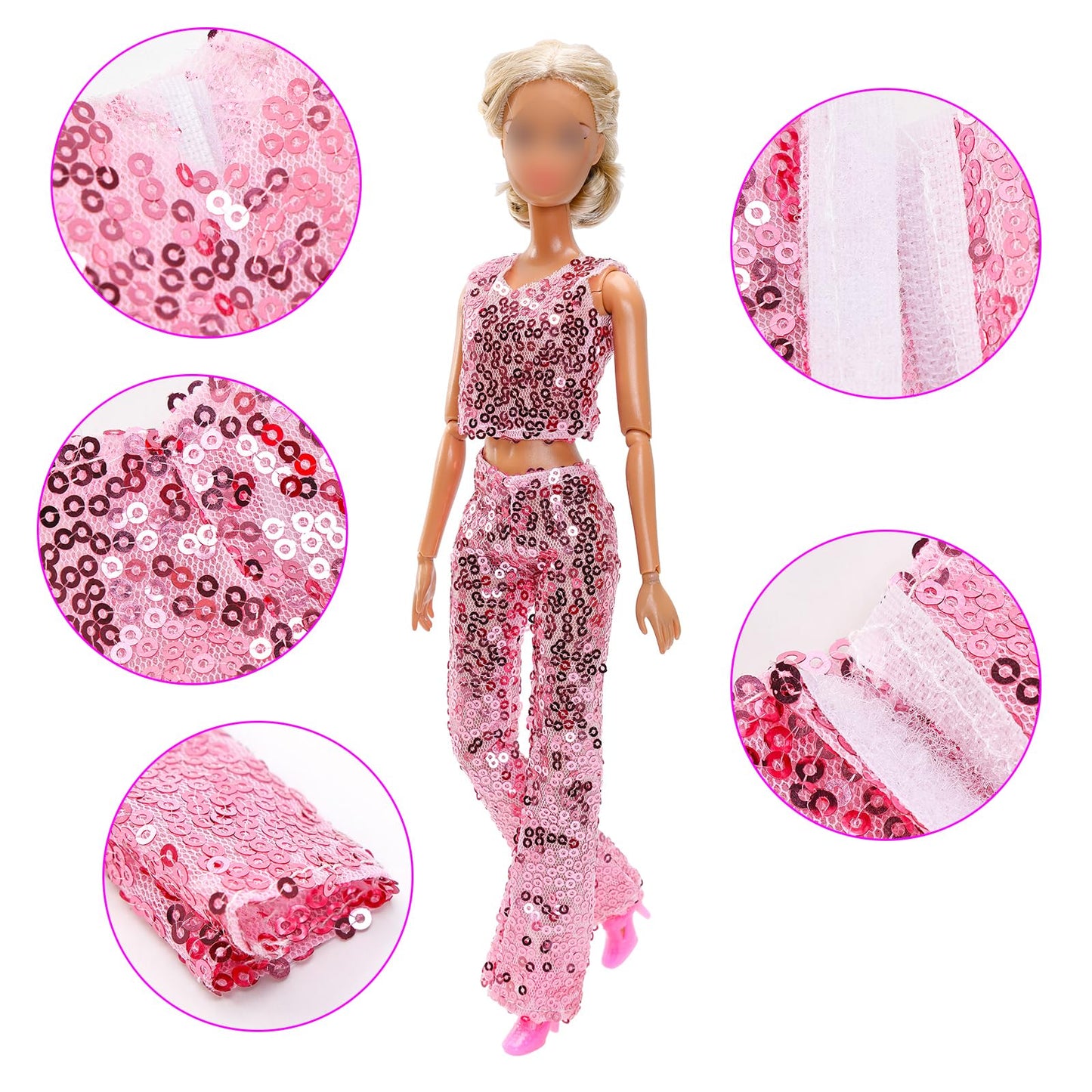 15 Pieces 11.5 Inch Girl Dolls Fashion Pack 6 Set Doll Clothes Include Chic Suits Party Gown Sequin Outfit Stylish Dress 6 Pairs Of Shoes 3 Accessories For Storytelling Girl Dolls Clothing(No Doll)