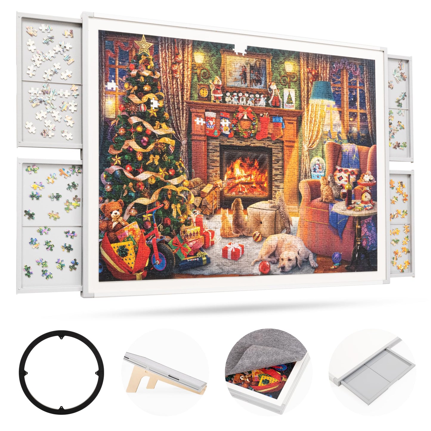 Ropoda 1500 Pieces 35'X26' Double-Sided Rotating Plastic Puzzle Board With Drawers And Cover, Portable Jigsaw Puzzle Board,Tilting Puzzle Board,Lazy Susan Spinning Puzzle Boards，Puzzle Table(Grey)