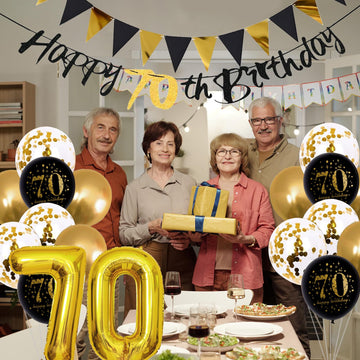 Jobkoo 70Th Birthday Decorations Men, Black Gold 70Th Birthday Party Decoration Women Golden Black 70Th Birthday Balloons 70Th C