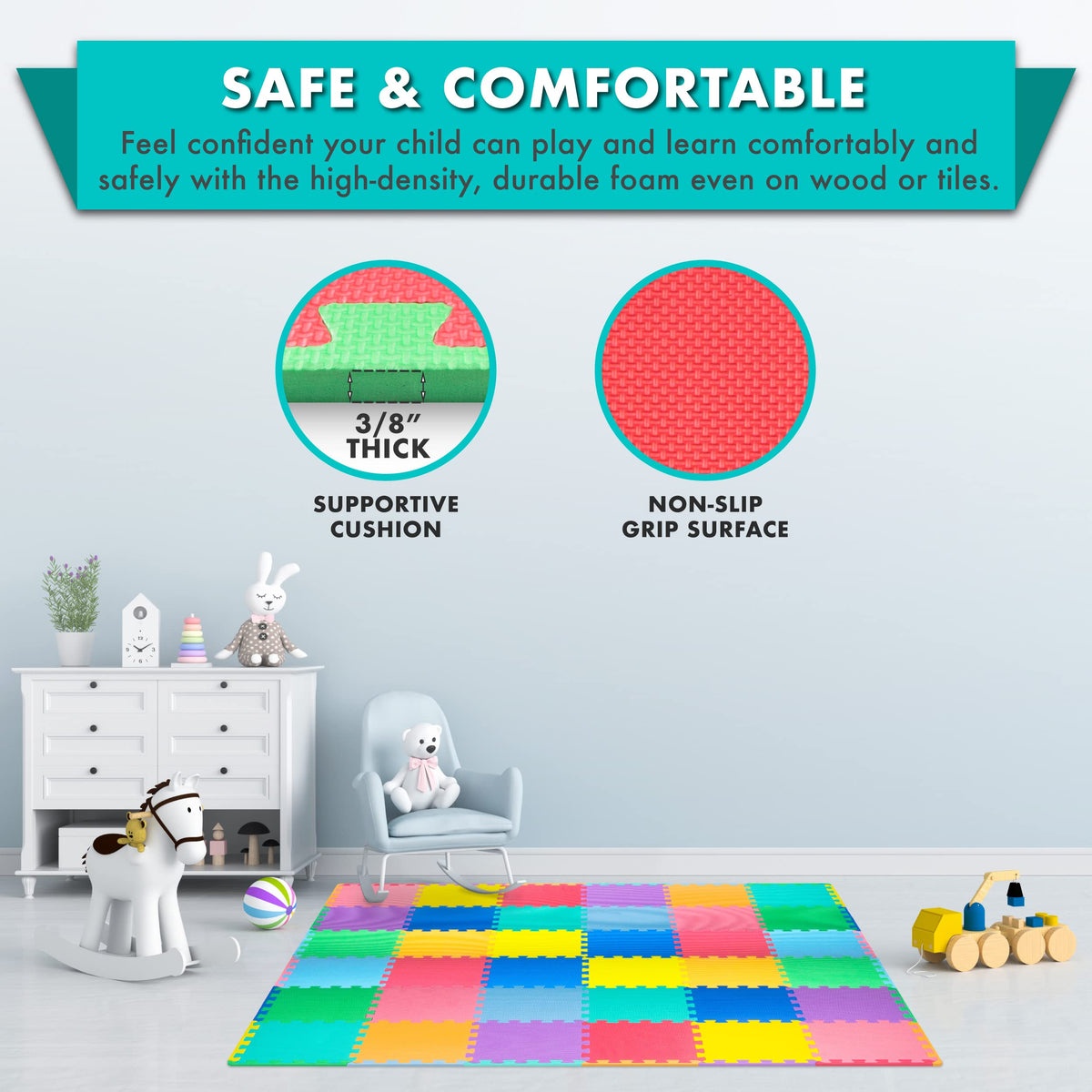 Prosource For Children Prosource Foam Puzzle Floor Play Mat For Kids And Babies With Solid ...