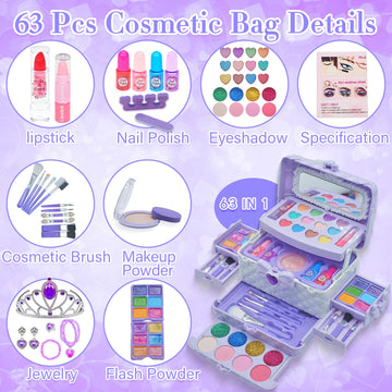 Kids Makeup Kit for Girl - Toys for Girls,Washable Play Makeup Toys Set for Dress Up,Non Toxic Toddlers Cosmetic Kits, Birthday