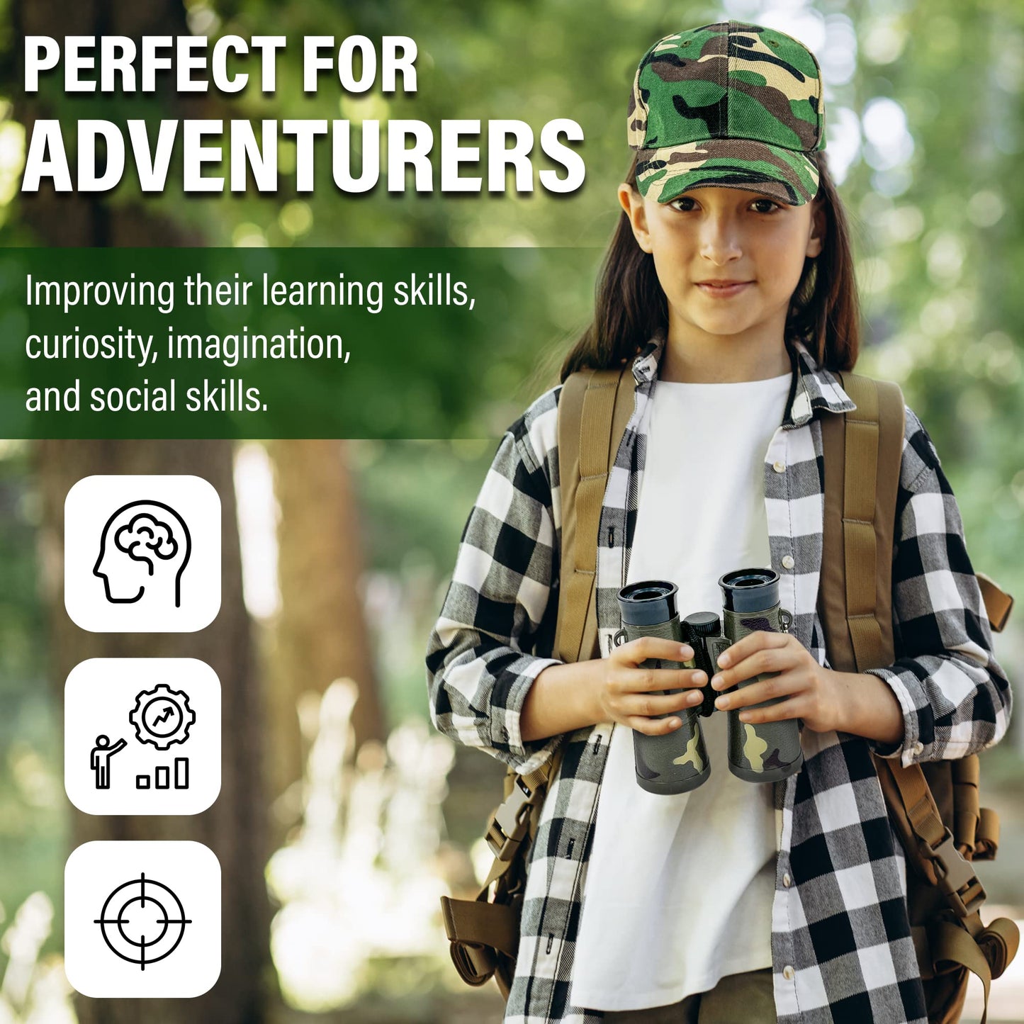 CEREM Outdoor Adventure Kit for Kids - enhanced Camouflage Camping Gear with Walkie-Talkies - Military Style Toys - Explorer Gear Play Set - 10 in 1 Bundle - Ideal for All Ages and Genders