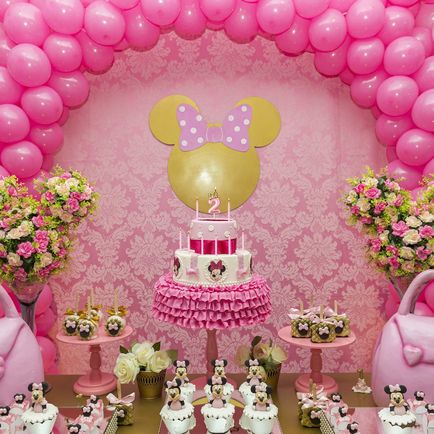 11 Pieces 2 Birthday Candle Girl Pink Number Birthday Cake Topper 2 Years Old Birthday Candle with White Dot Birthday Long Candl