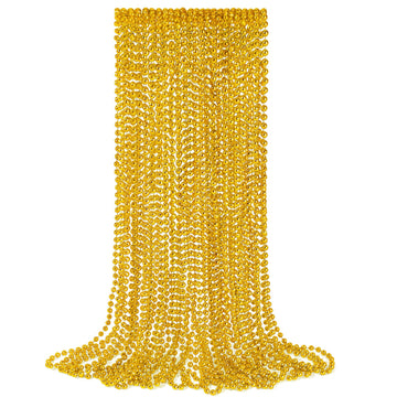 YAXINRUI 24 PCS Gold Mardi Gras Beads, Gold Bead Necklaces, Christmas Bead Necklaces, 33 Inch Round Beaded Necklaces for Mardi G