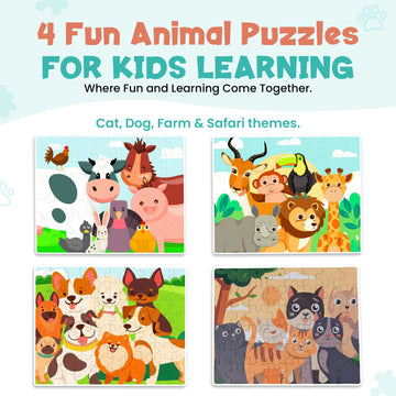 Jumbo Wooden Floor Puzzle for Kids Ages 3-5 - 4 Pack Animal Puzzles, 48 Piece Each |Educational Preschool Toddler Puzzle Gift Se