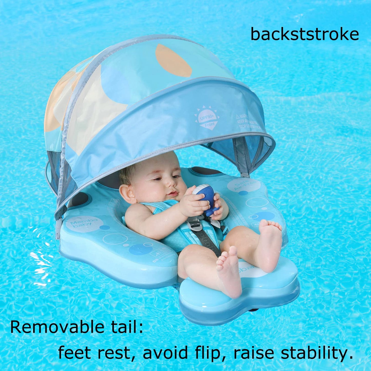 Big Buoyancy And Comfort Mambobaby Float With Canopy And Tail New Upgraded Non-Inflatable Baby Pool Float Mambo Float Swim Trainer Solid Infant Swim Float Adjustable Pearl Foam Baby Swim Ring