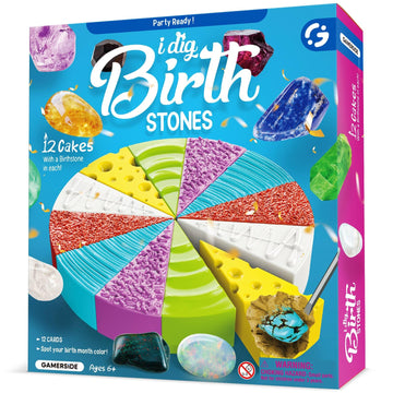 Gamerside Gemstone Dig Kit, Dig Up 12 Birthstone Gemstones And Crystals, Birthday Cake Gem Digging Kit, Gemstones For Kids Scien