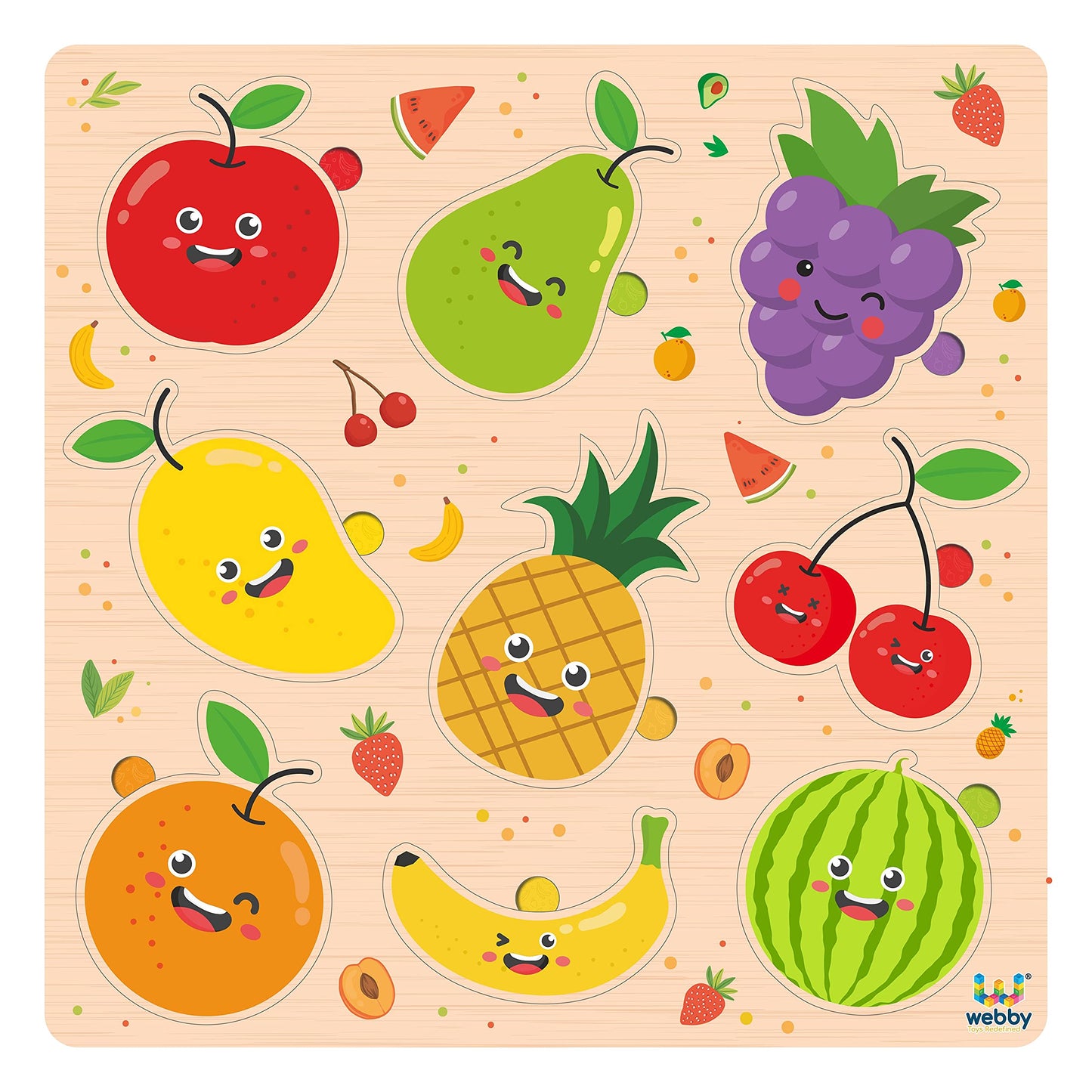Webby Wooden Fruits Montessori Educational Pre-School Puzzle Board Toy For Boys And Girls, Kid