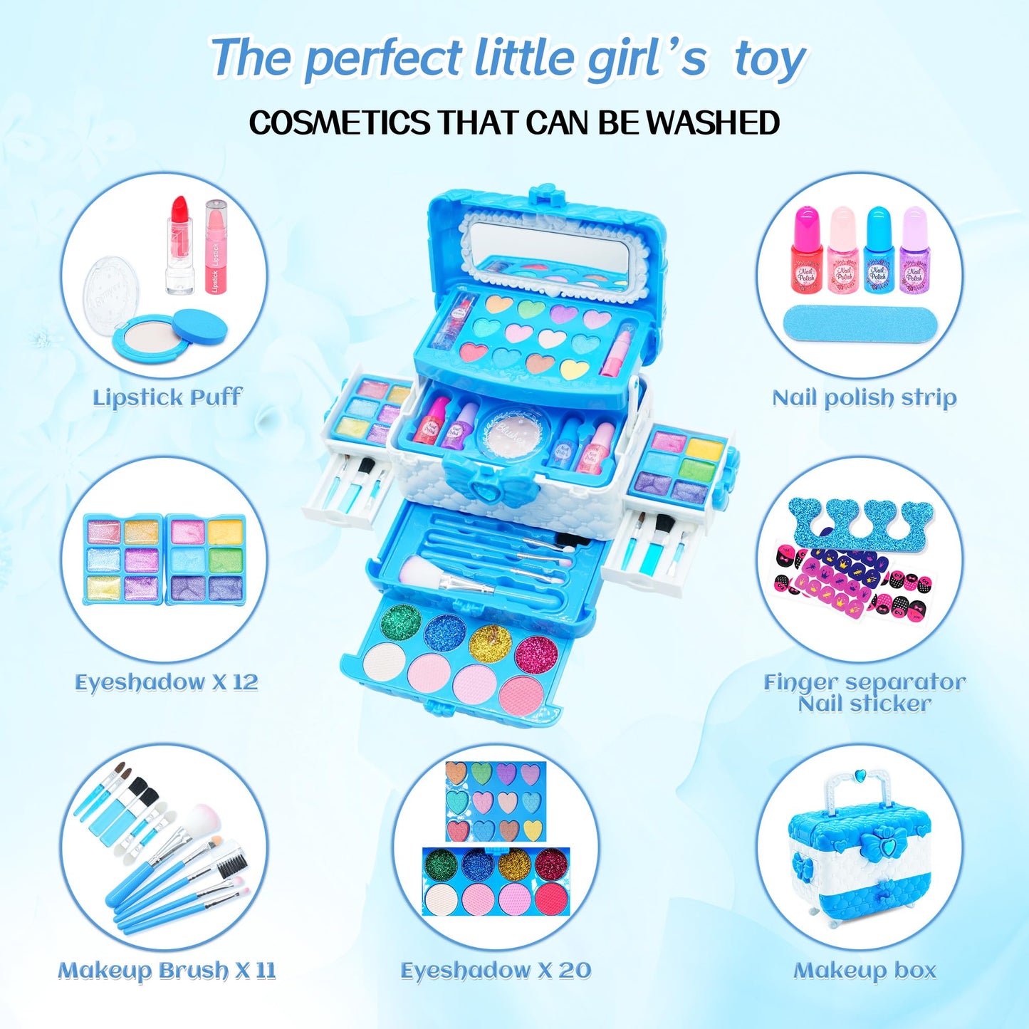 Kids Makeup Kit for Girl - 57PCS Frozen Toys for Girls,Real Washable Makeup Little Girls Gift,Toddler Play Make Up Kids Toys Mak