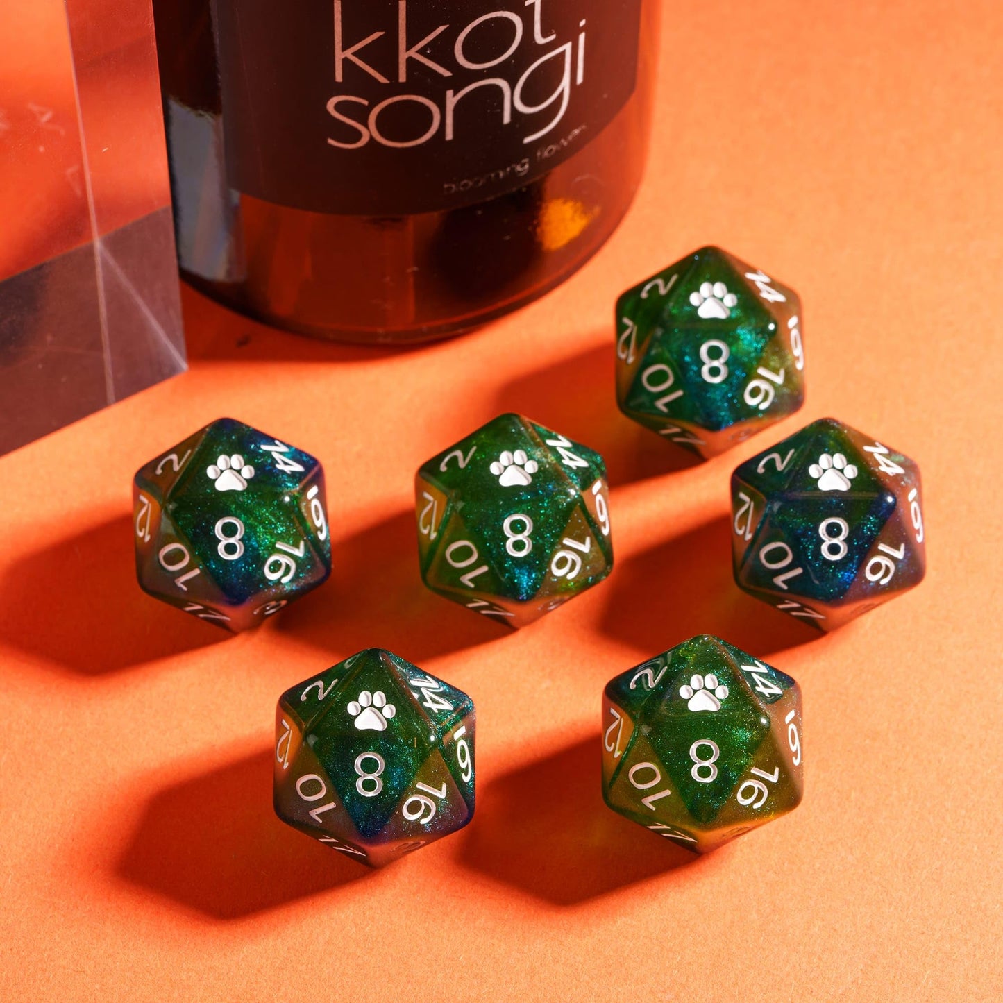 HDdais 10 Pack Glitter D20 Dice, Set of 10, 20 Sided Dice Blue Mixed Green Nebula D20 Polyhedral Dice for DND RPG MTG Tabletop G
