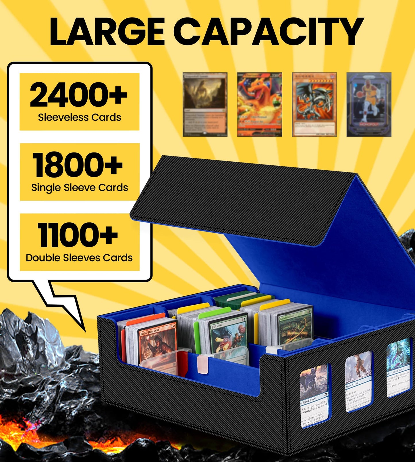 Newloop Trading Cards Storage Box - 6-Window Display 2400+ Tcg Commander Deck Case Pkm With 6 Card Holders For Magic The Gatheri