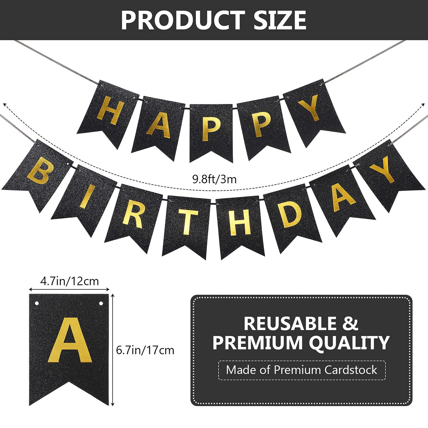 Happy Birthday Banner With Shiny Letters Glitter Happy Birthday Banner Shiny Birthday Hanging Signs Birthday Party Supplies (Bla