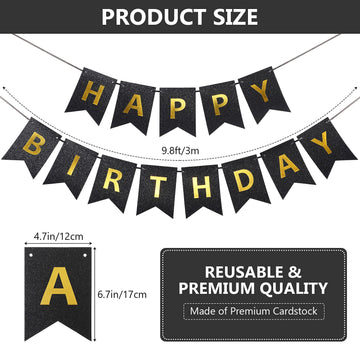 Happy Birthday Banner With Shiny Letters Glitter Happy Birthday Banner Shiny Birthday Hanging Signs Birthday Party Supplies (Bla