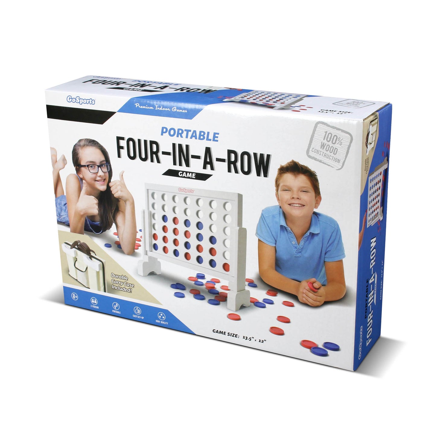 GoSports enhanced 4 in a Row Game - Choose Between Classic White or Dark Stain - 1 Foot Width - with Connect Coins  Portable Case and Rules