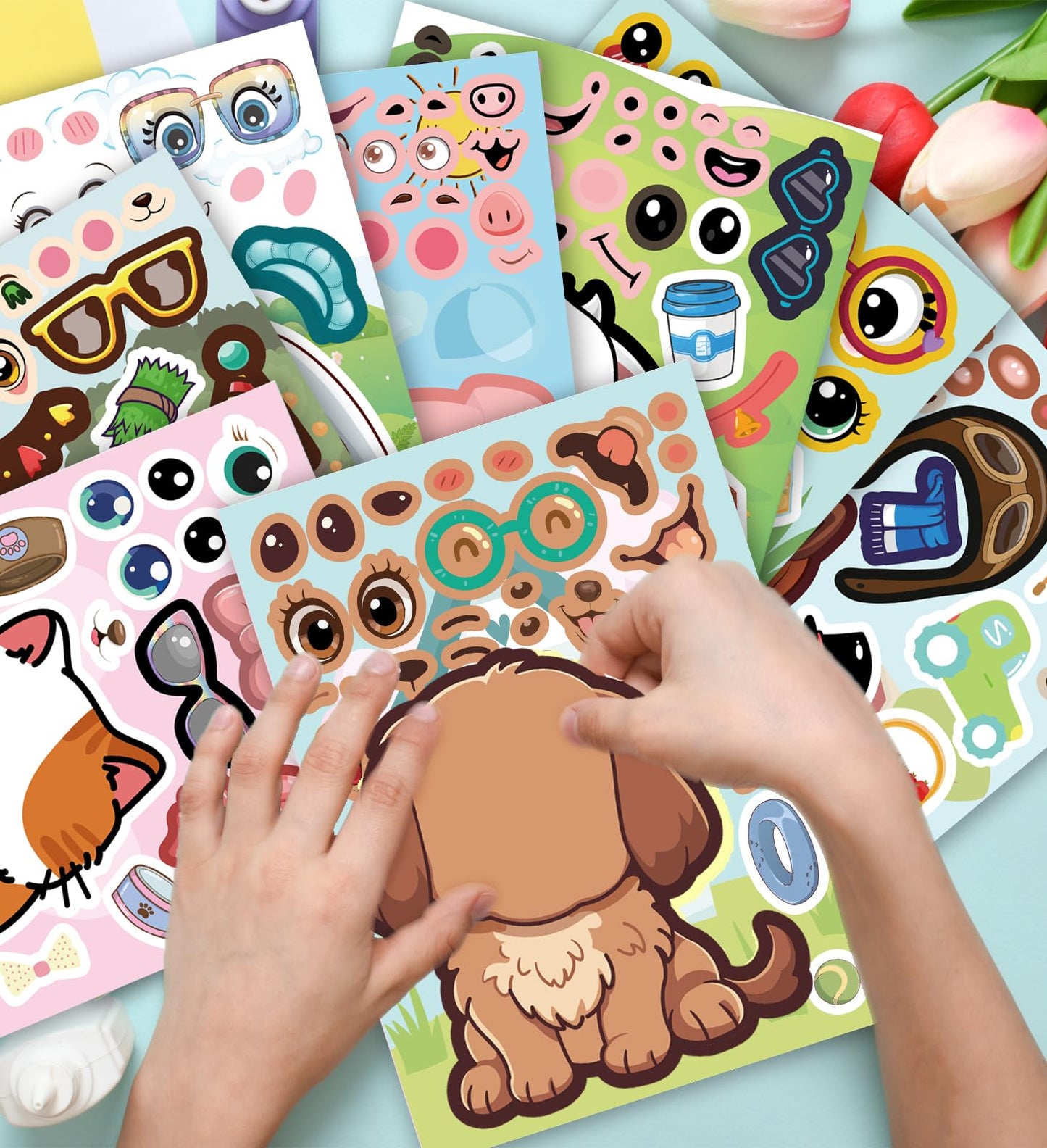 HSHFAMIIY 24 PCS Make a Animal Face Stickers - Stickers for Kids Party Favors Goodie Bags Stuffers Crafts Activities Gifts for K