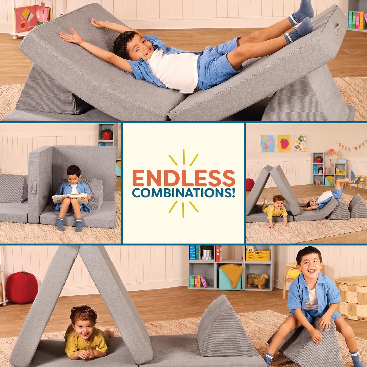 B. Toys – Foam Fort Playset – Modular Foam Building Set – Sensory Fabric Covers & Handles – Removable & Machine-Washable Covers – 12 Months + – Wonderfort