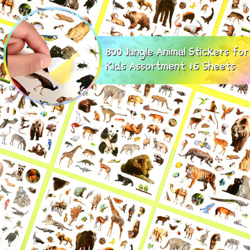 800 Pieces Jungle Animal Stickers Realistic Zoo Animal Stickers Safari Animal Stickers Sea Animal Stickers For Water Bottle Scrapbook Class Rewards Sea Animal Party Supplies (Jungle Animal)