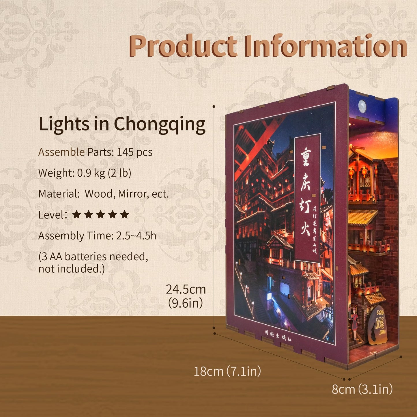 Tonecheer Diy Book Nook Kit For Adults,3D Wooden Puzzle Bookend Bookshelf Insert Library Decor, Booknook Miniature House Kit Wit