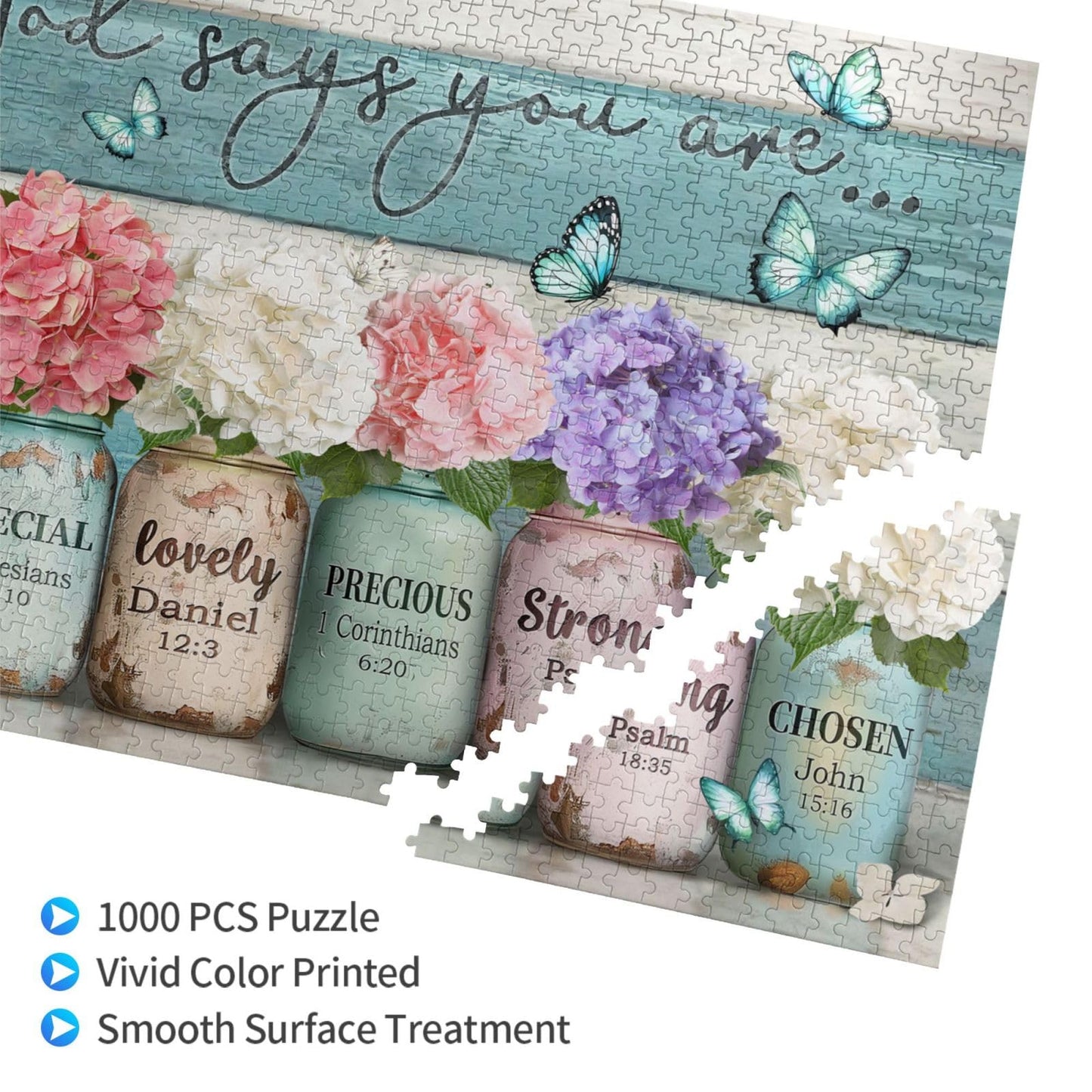 Christian Jigsaw Puzzle for Adults 1000 Pieces Farmhouse Butterfly Flowers Religious Puzzles Scripture Bible God Says You are In