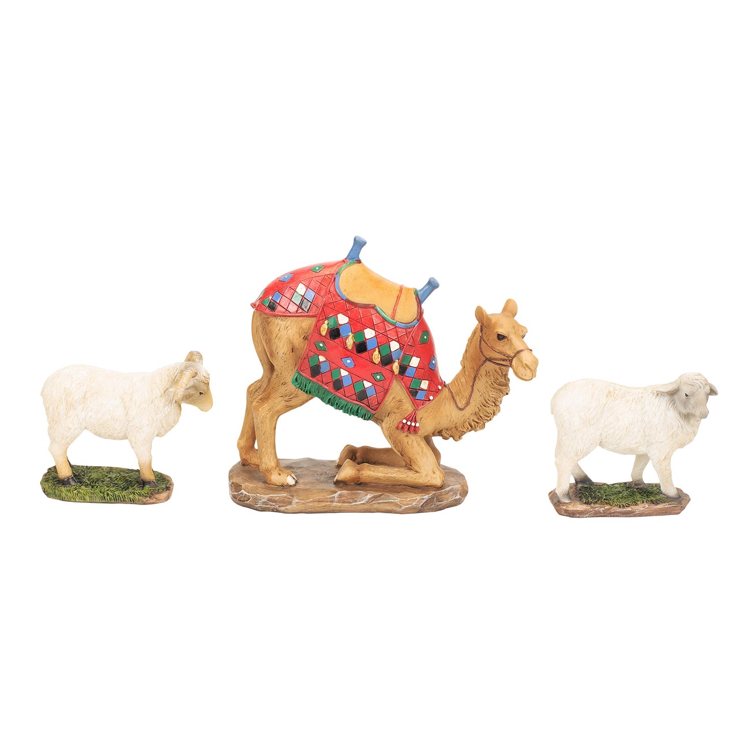 Three Kings Gifts Kneeling Camel And Two Awassi Sheep - For 10 Inch Real Life Nativity