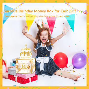Meiidoshine 14Th Birthday Money Box For Cash Gift, Surprise Pull Out Money Gift Box With 100Pcs Transparent Bags - Fun Ways To Give Cash As A 14Th Birthday Gift For Girls Boys