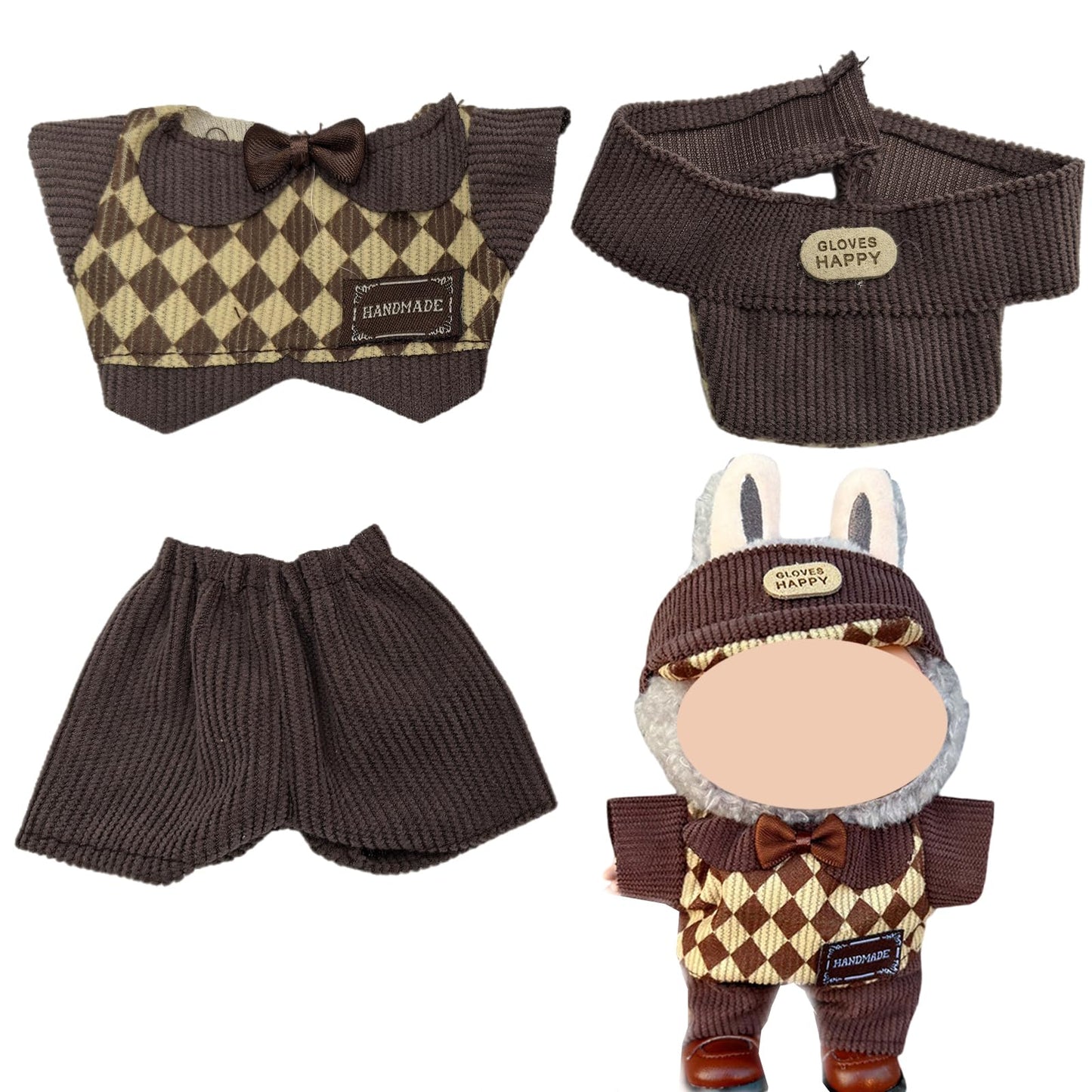 SILFGRLF Handcrafted Crochet Clothes Set for 17cm Labubu Doll  3-Piece Knitted Outfit with Accessories (RC29)