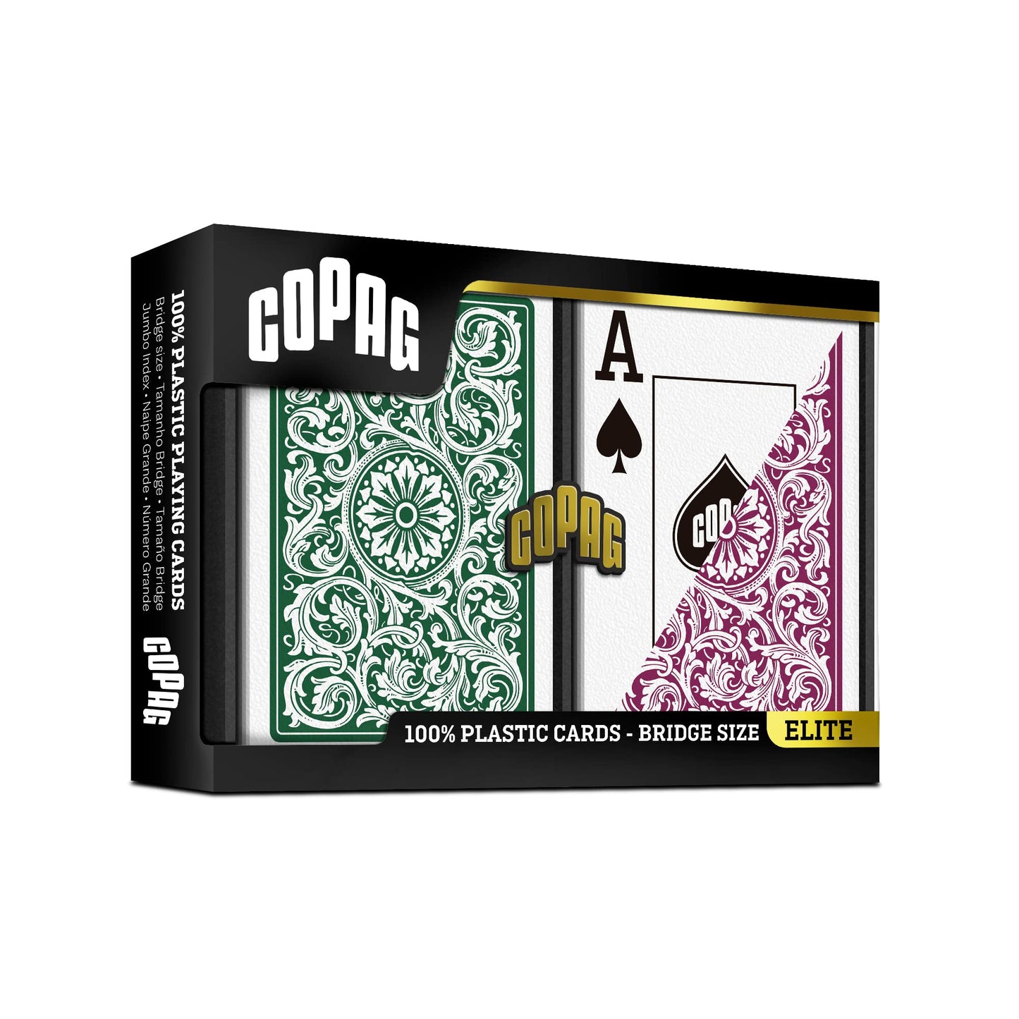 Copag 1546 Design 100% Plastic Playing Cards, Bridge Size (Narrow) Green/Burgundy (Jumbo Index, 6 Sets)