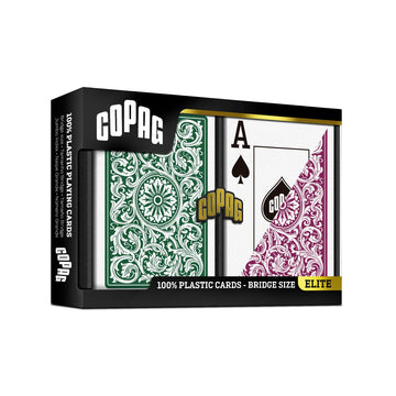 Copag 1546 Design 100% Plastic Playing Cards, Bridge Size (Narrow) Green/Burgundy (Jumbo Index, 6 Sets)