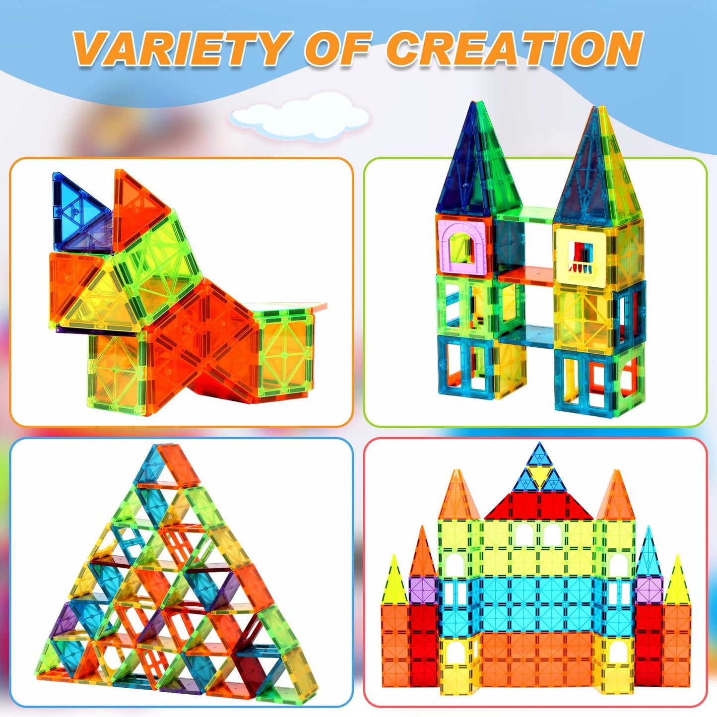 OugerToy Magnetic Building Tiles for Kids,64 PCS Educational Magnetic Stacking Blocks for Boys Girls, Magnets Construction Toys,