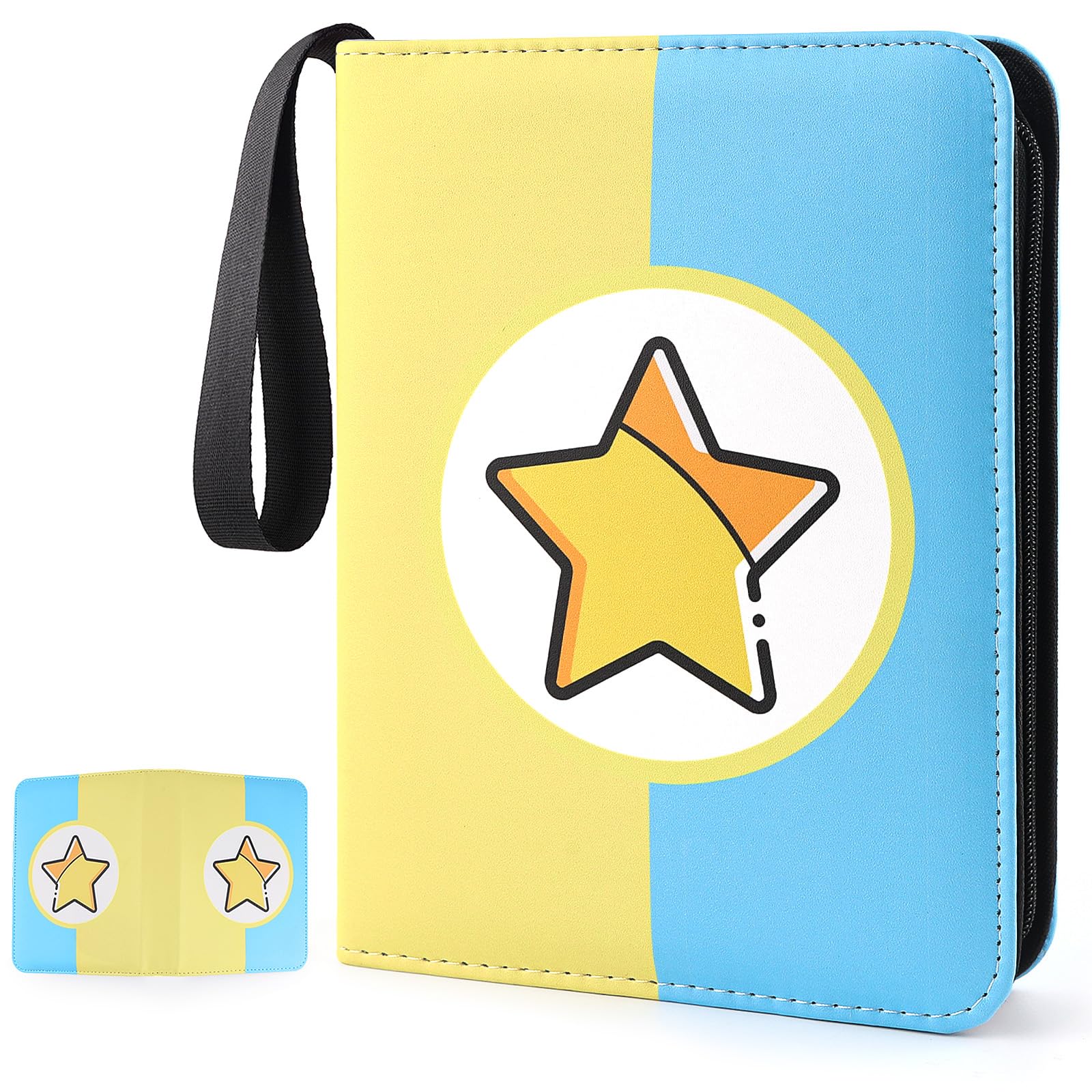 Card Binder 4-Pockets, 400 Pockets Card Holder With 50 Removable Sleeves, Trading Card Collector Zipper Album Holder, Yellow Blu