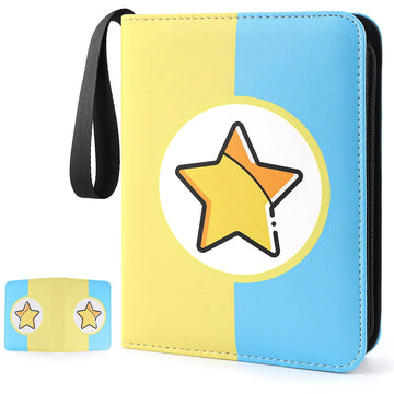 Card Binder 4-Pockets, 400 Pockets Card Holder With 50 Removable Sleeves, Trading Card Collector Zipper Album Holder, Yellow Blu