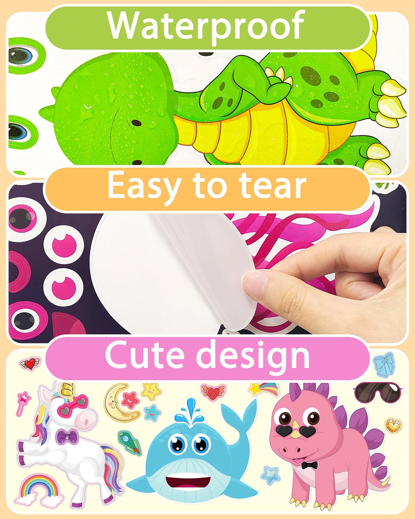 24 Pcs Make Your Own Sticker Sheets For Kids, Mix And Match Animal Face Stickers For Kids 3-5, 4-8, Toddlers Crafts Activities G