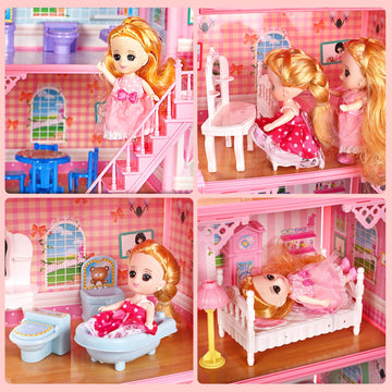 Huge Doll House Dollhouse With Light, Gift For Girls