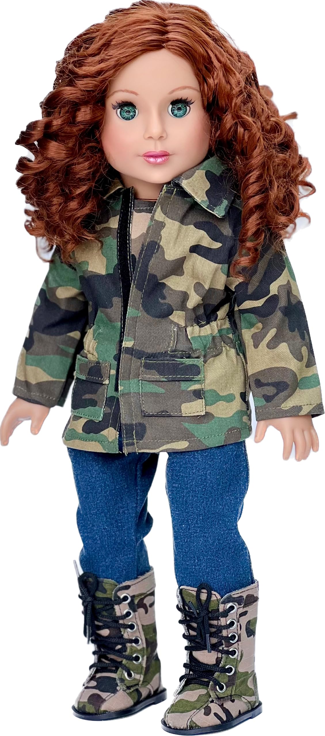 DreamWorld Collections Military Style Doll Clothes - 4 Piece Camouflage Outfit with Jacket, T-Shirt, Jeans & Boots - Model DWC-1251