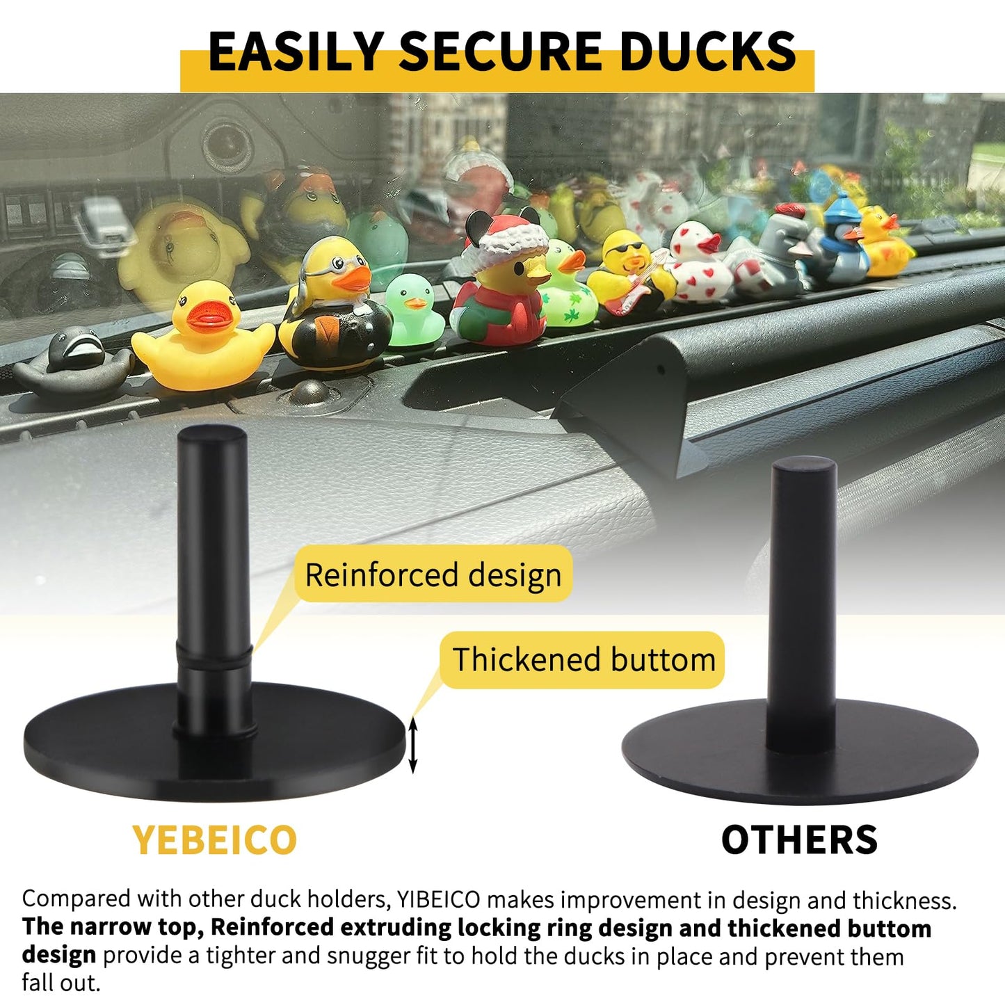 Yibeico 40Pcs Duck Plug, Rubber Duck Mount, Flock Locker Rubber Duck Holder Dashboard For Jeep Dash & Fixed Display, Gift For Je