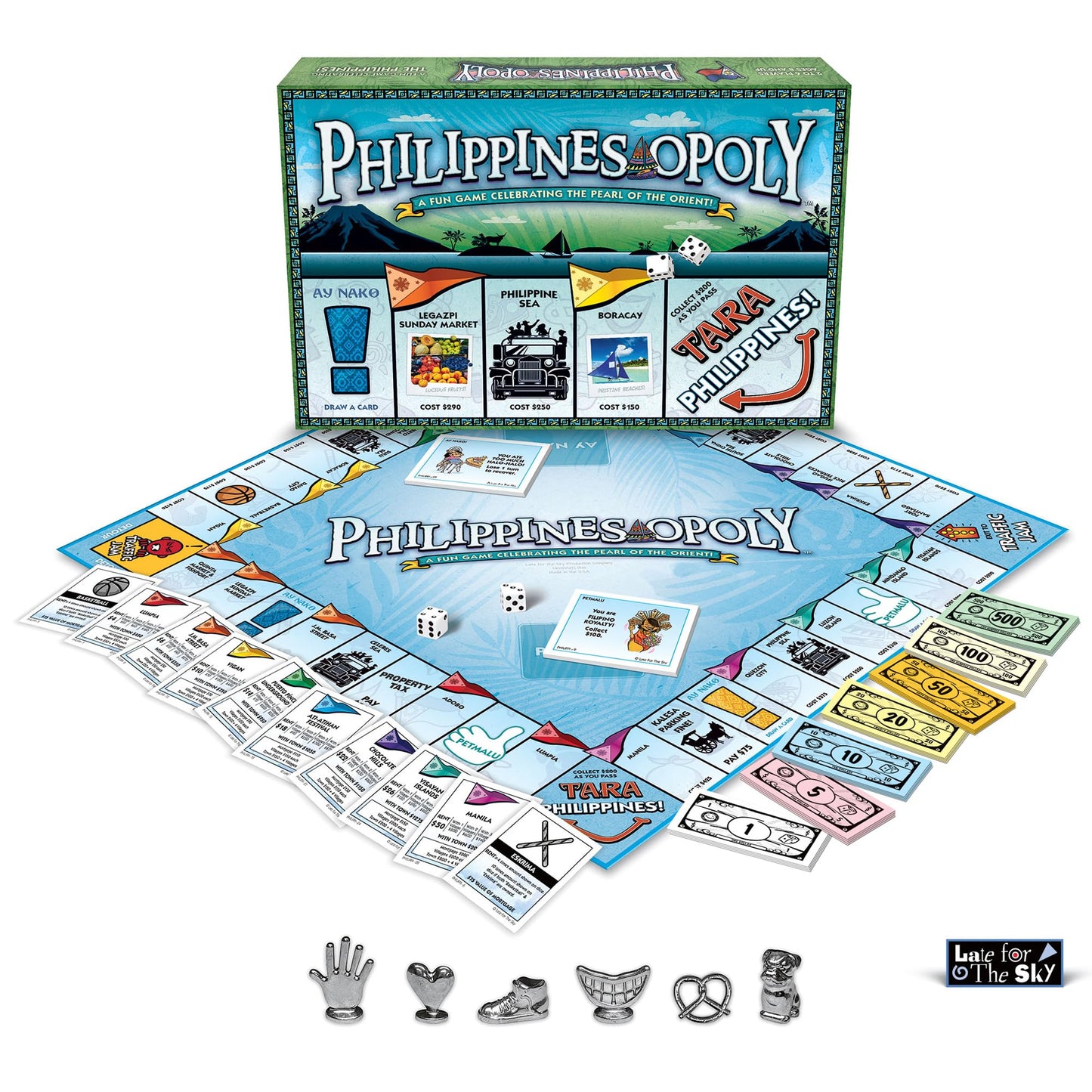 Late For The Sky Philippines-Opoly Board Game, Family Fun for 2-6 Players, Cardboard, Multicolor, 311.25 in³, Ages 8+