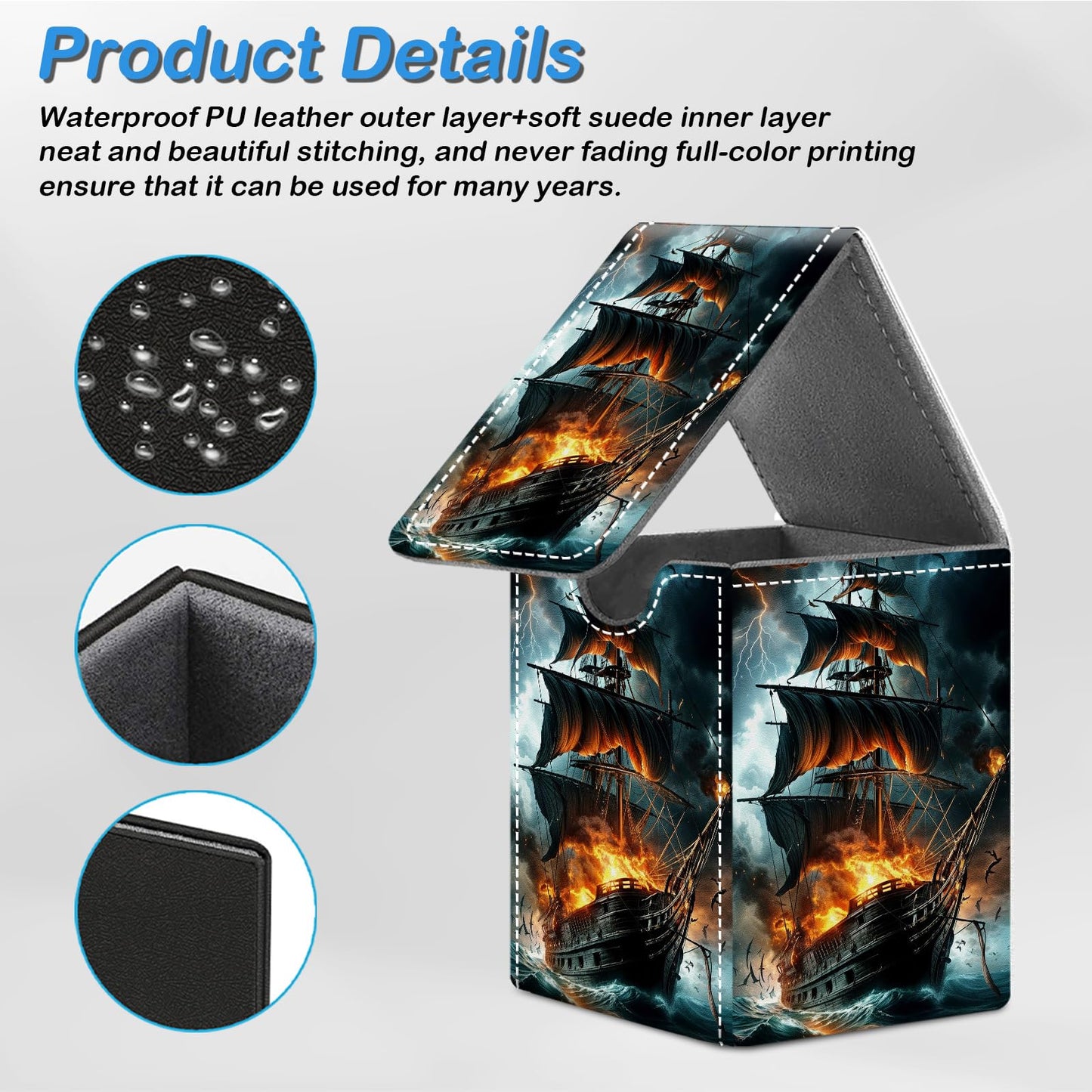 CAPAUNVDA Card Deck Box for MTG Commander Trading Cards with Magnetic Closure enhanced Card Storage Box Case Cover for MTG TCG CCG Magic Cards Pirate Ship Fire