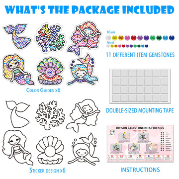 Yazhiji 6 Sheets Mermaid Diamond Window Art Craft Kits For Kids, Suncatcher Set For Ages 6 7 8 9 10 Seaweed Diy Painting For Gir