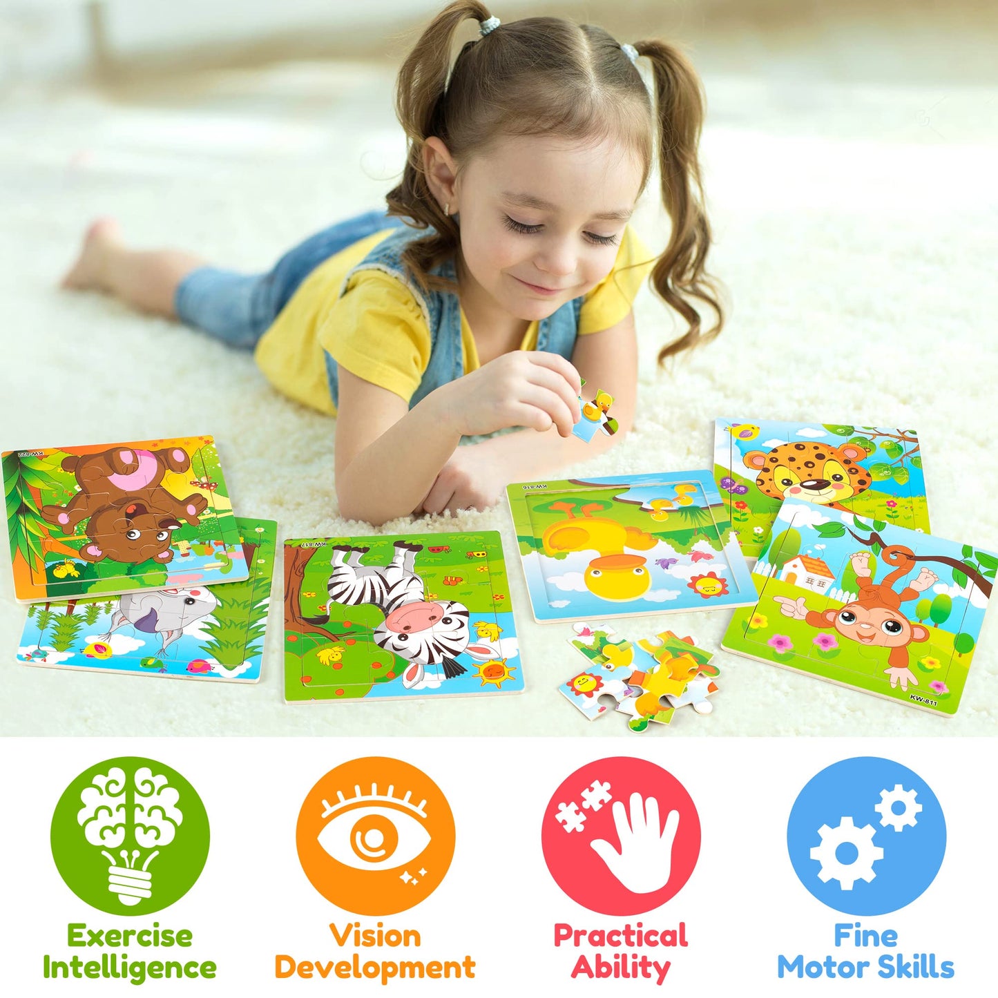 Synarry 6 Pack Wooden Jigsaw Puzzles For Kids Ages 2-5 Years Old, 9 Pieces Toddlers Animal Puzzles, Educational Preschool Learning Toys For Children Boys And Girls, Best Kids Puzzle Toys & Gifts