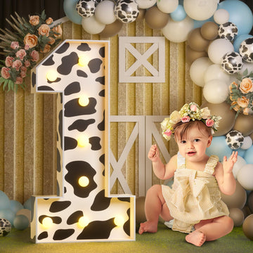 Marquee Numbers Cow Birthday Decorations: 3Ft Large Party Decor Boy Girl First 1St 21St Big Light Up Cardboard Number 1