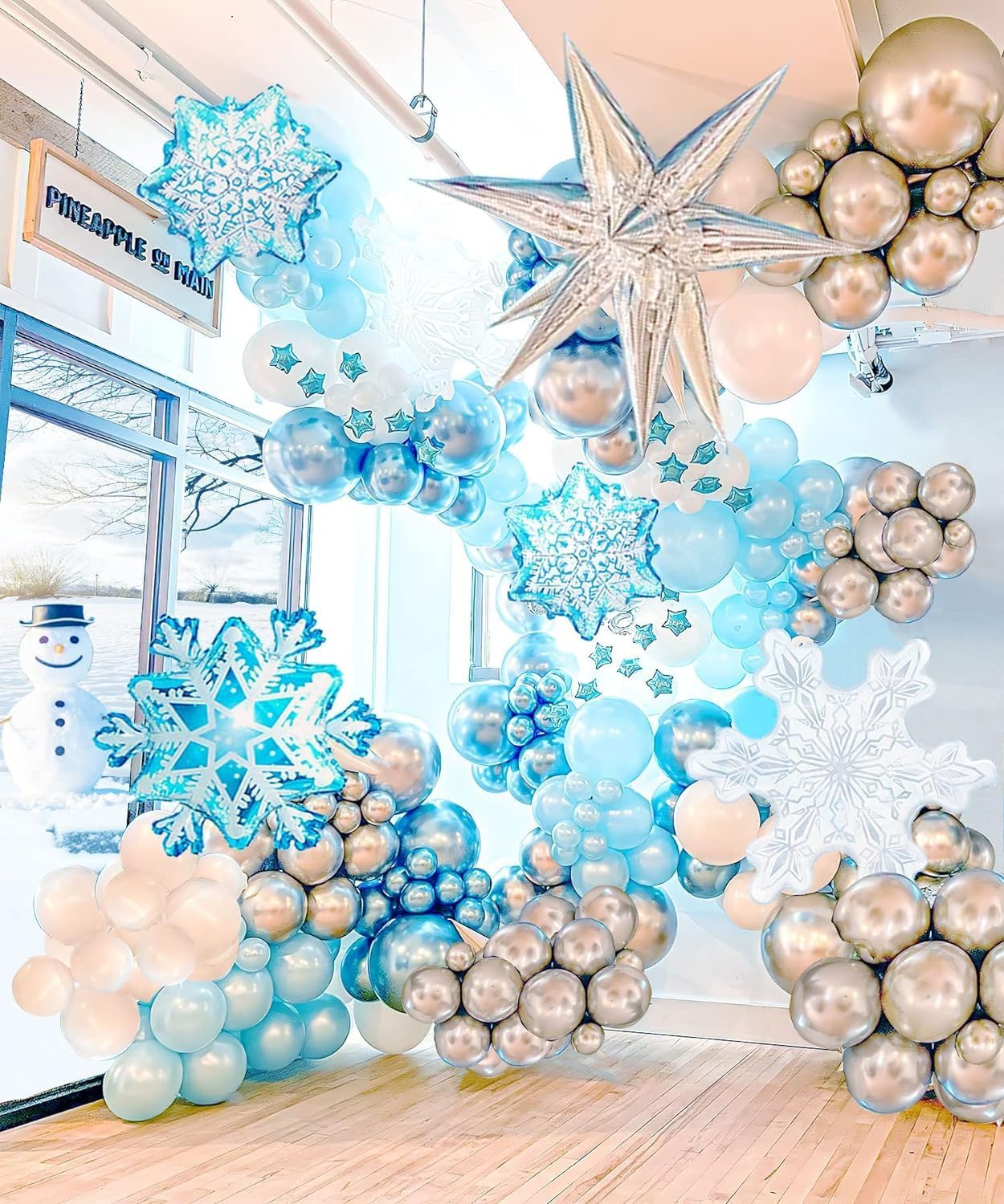 Frozen Snowflake Balloon, 12 Inch Frozen Ice Snow Blue White Balloons Pearl Blue Metallic Blue Silver For Winter Wonderland Them