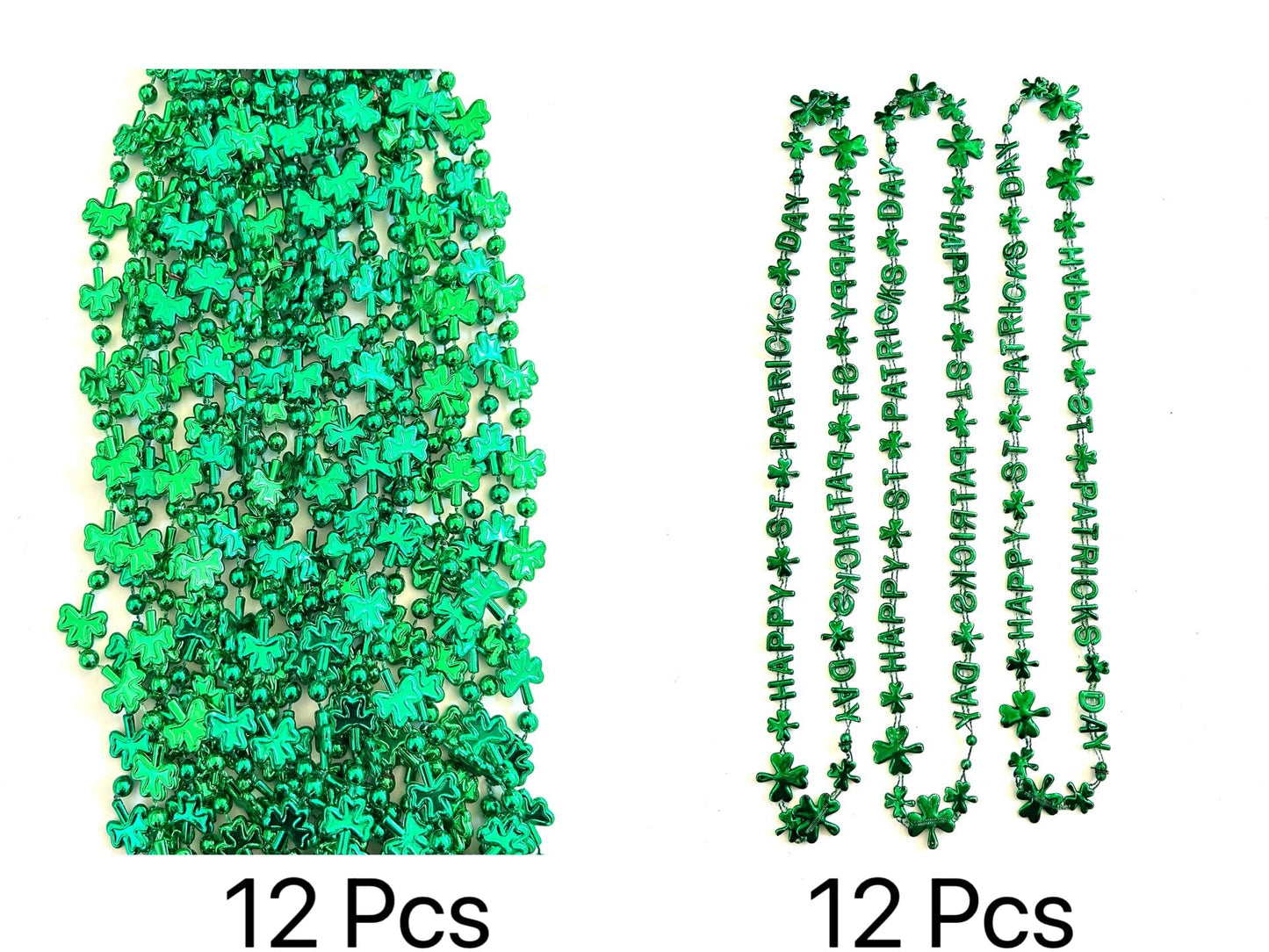 Ysppf 60 Pcs St Patrick'S Day Shamrock Beads Necklaces Green Irish Day Parade Shot Glass Bead Necklaces Party Supplies