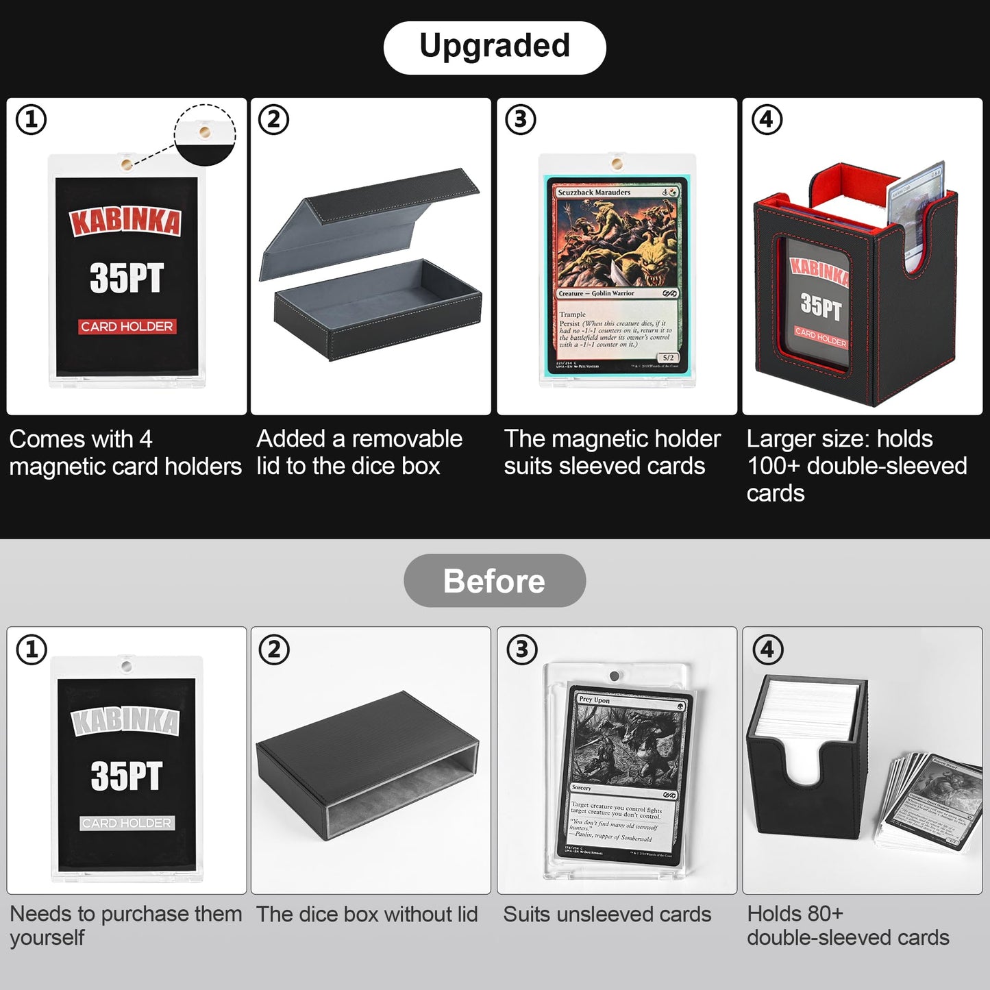 Kabinka Card Deck Box For Mtg With Commander Display, 5 In 1 Trading Card Storage Box Fit 400 Double-Sleeved Cards, Removable De